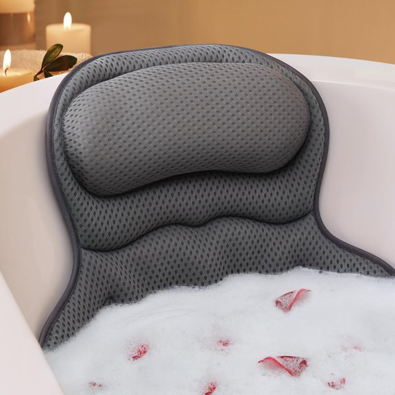 Premium Bath Pillow for Ultimate Neck and Back Support - Soft 4D Mesh Fabric with Non-Slip Suction Cups for Relaxing Spa Experience