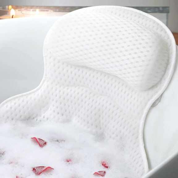 Premium Bath Pillow for Ultimate Neck and Back Support - Soft 4D Mesh Fabric with Non-Slip Suction Cups for Relaxing Spa Experience