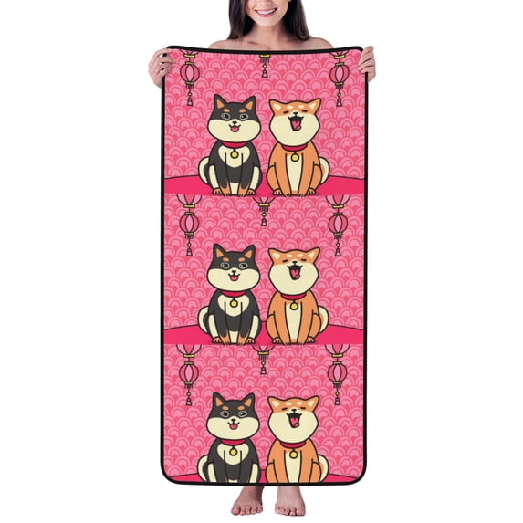 Premium Bath Towel Cartoon Dog Face - Quick Drying - Coral Velvet Highly Absorbent Bath Towel Bathroom Beach Gym Hotel Salon Spa Sport Yoga Towel (27x55in)