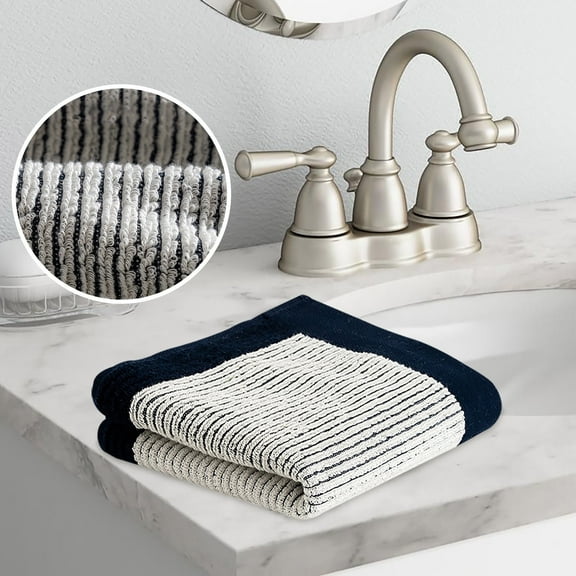 Premium Bath Towel Set for Adults | 35x72cm Large Absorbent Shower & Face Towel | Soft Quick-Dry Cotton Bathroom Towel with Navy Blue Trim