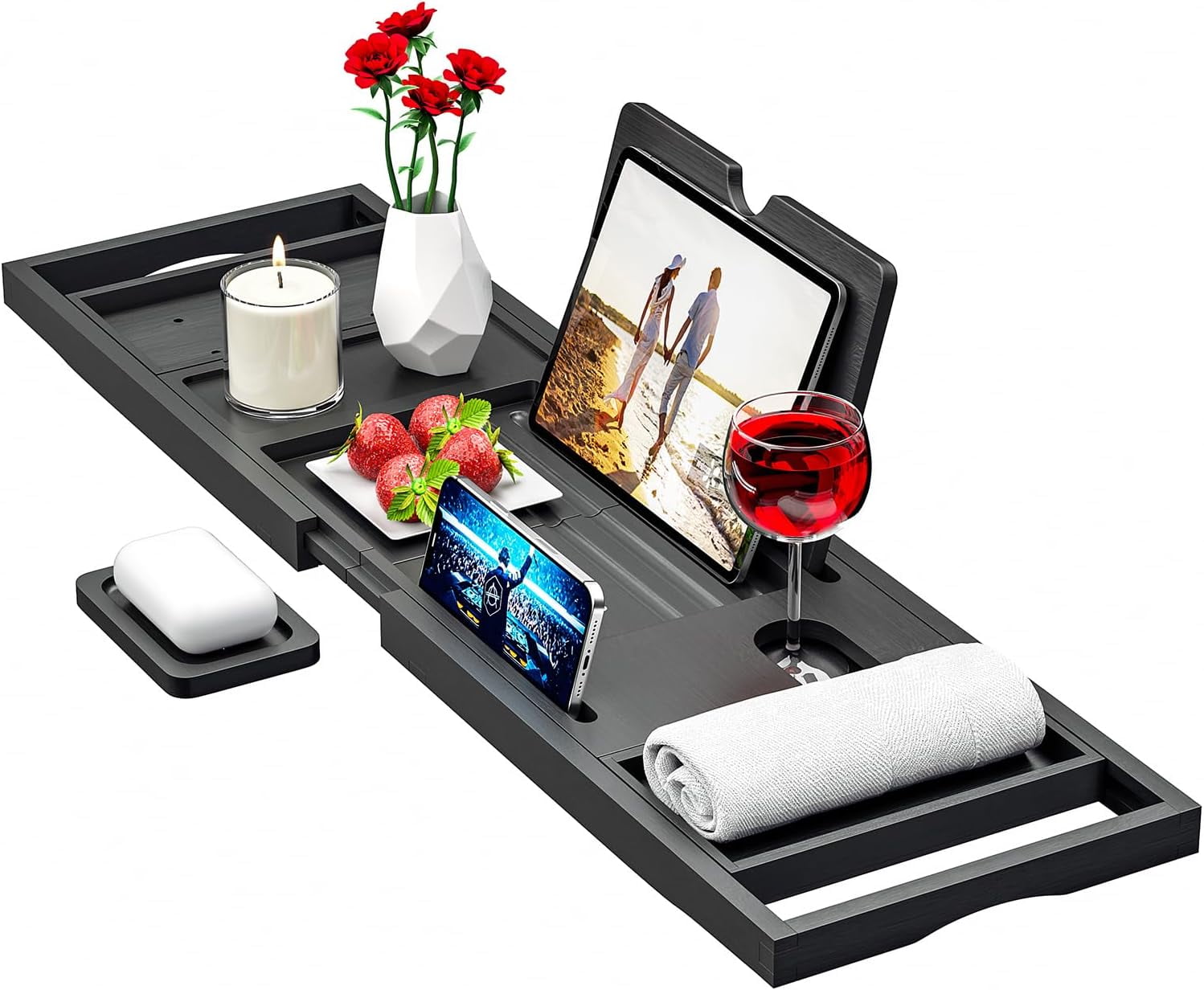 Premium Bathtub Tray Caddy - Expandable Bath Caddy Tray - Adjustable ...