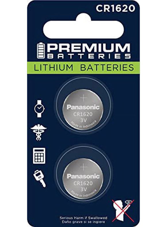 Premium Batteries CR1620 Battery Lithium 3V Coin Cell Child-Safe (2 Pack)