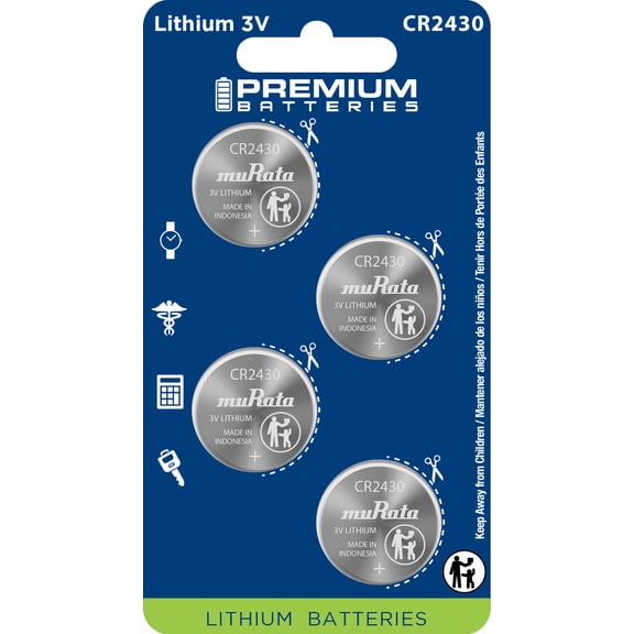 Premium Batteries Murata CR2430 3V Child Safe Lithium Coin Cell (4 Count)
