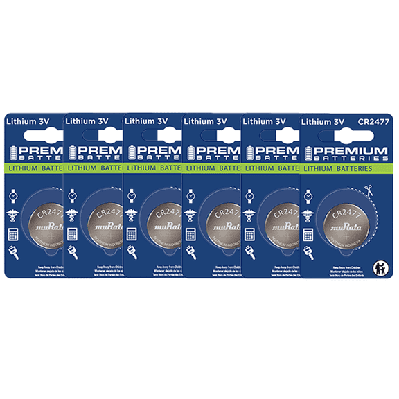 Premium Batteries Murata CR2477 Lithium 3V Coin Cell Batteries Child-Safe (6 Pack)