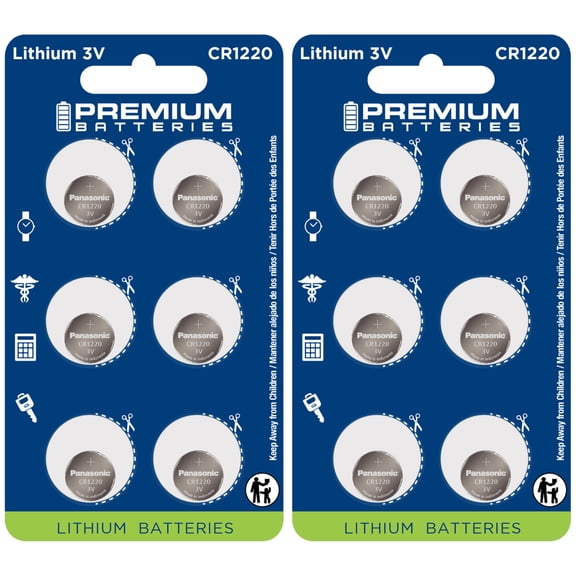 Premium Batteries Panasonic CR1220 3V Child Safe Lithium Coin Cell (12 Count)