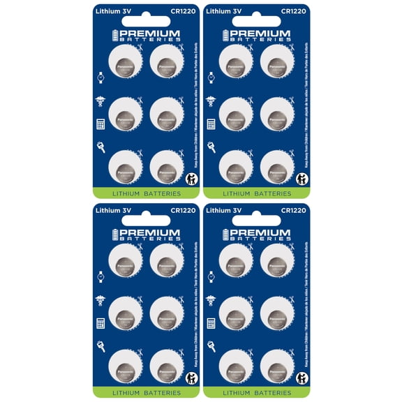 Premium Batteries Panasonic CR1220 3V Child Safe Lithium Coin Cell (24 Count)