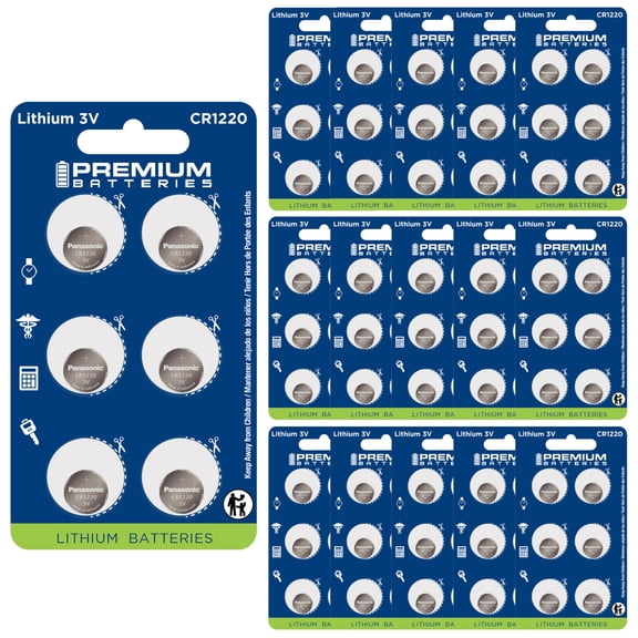 Premium Batteries Panasonic CR1220 3V Child Safe Lithium Coin Cell (96 Count)