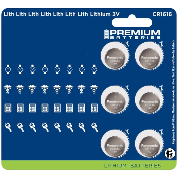 Premium Batteries Panasonic CR1616 3V Child-Safe Lithium Coin Cell (48 Count)