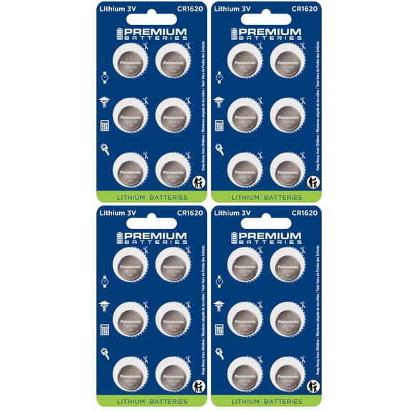 Premium Batteries Panasonic CR1620 3V Child-Safe Lithium Coin Cell (24 Count)