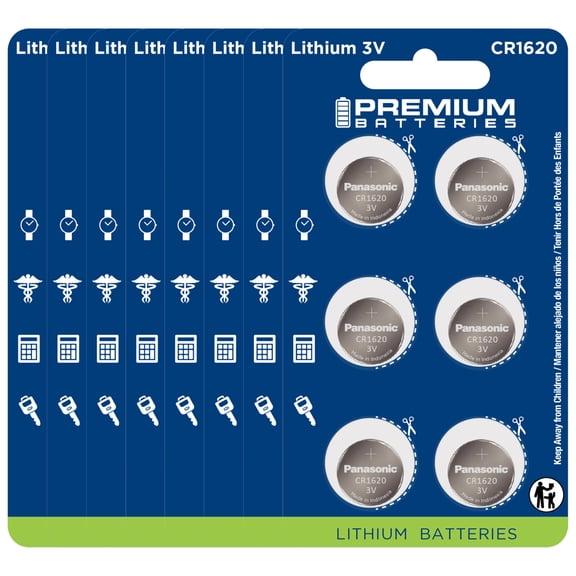 Premium Batteries Panasonic CR1620 3V Child-Safe Lithium Coin Cell (48 Count)
