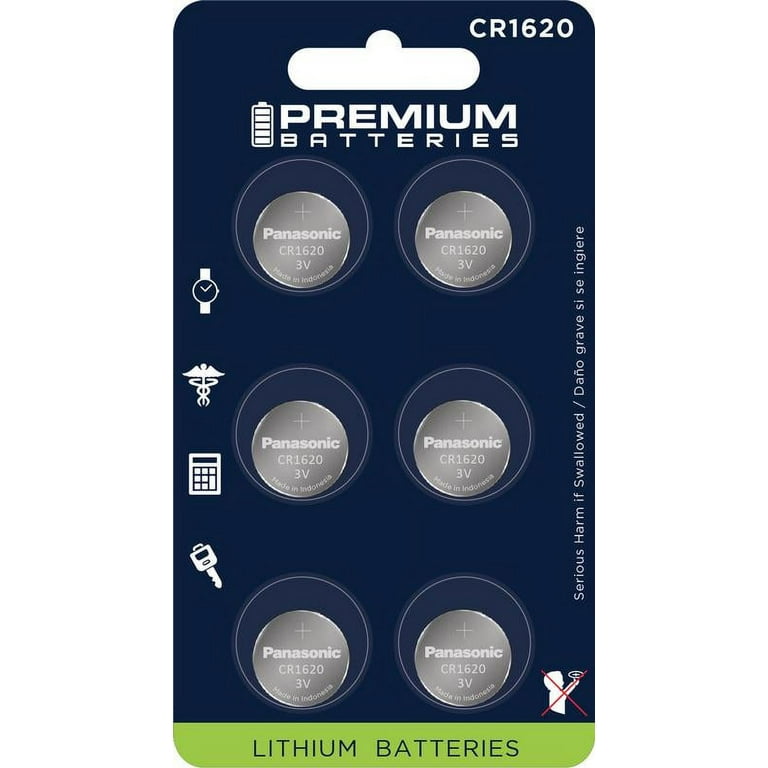 Premium Batteries Panasonic CR1620 3V Child Safe Lithium Coin Cell (6 Count)