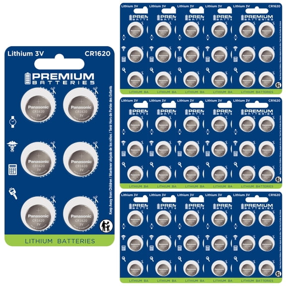 Premium Batteries Panasonic CR1620 3V Child-Safe Lithium Coin Cell (96 Count)