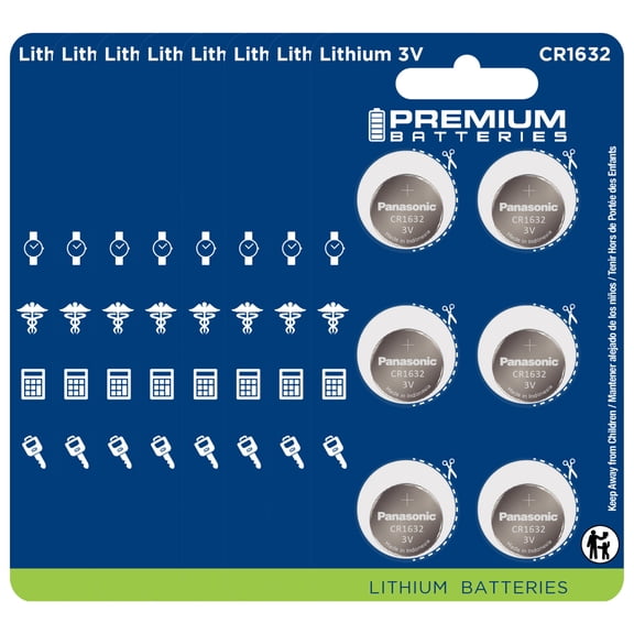 Premium Batteries Panasonic CR1632 3V Child Safe Lithium Coin Cell (48 Count)