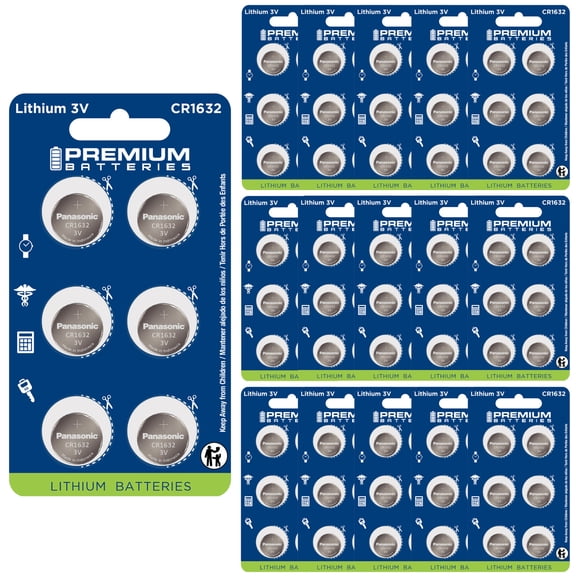 Premium Batteries Panasonic CR1632 3V Child Safe Lithium Coin Cell (96 Count)