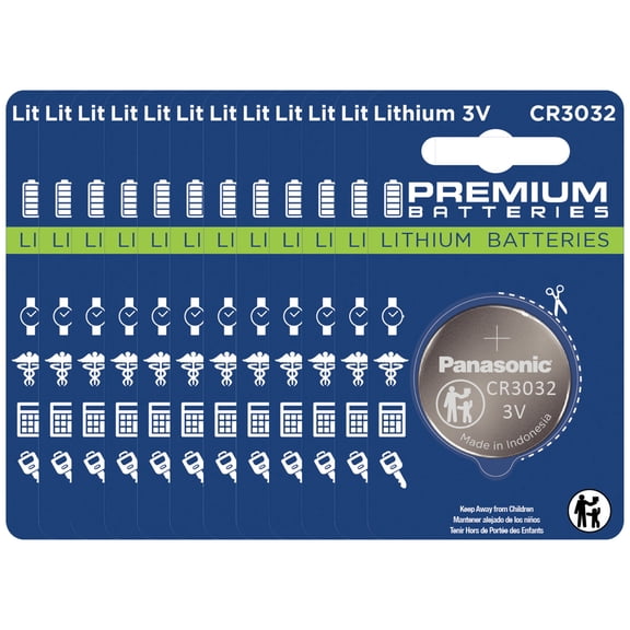 Premium Batteries Panasonic CR3032 3V Child Safe Lithium Coin Cell (12 Count)