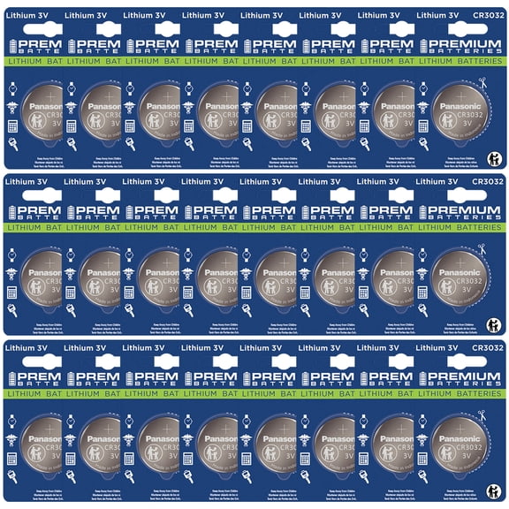 Premium Batteries Panasonic CR3032 3V Child Safe Lithium Coin Cell (24 Count)