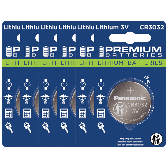 Premium Batteries Panasonic CR3032 3V Lithium Coin Cell Batteries Child-Safe (6 Pack)