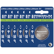 Premium Batteries Panasonic CR3032 3V Lithium Coin Cell Batteries Child-Safe 6 Pack