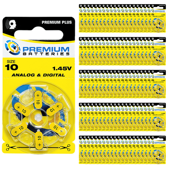 Premium Batteries Premium Plus Size 10 ZA10 1.45V Zinc Air Hearing Aid Batteries (600 Pack)