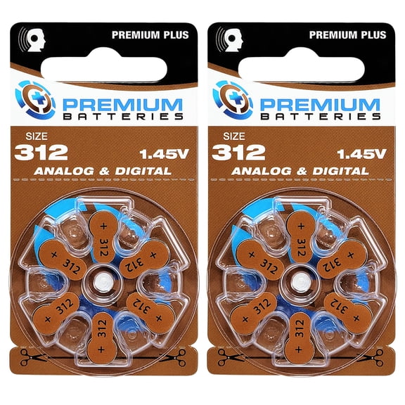 Premium Batteries Premium Plus Size 312 PR41 1.45V Zinc Air Hearing Aid Batteries (12 Pack)