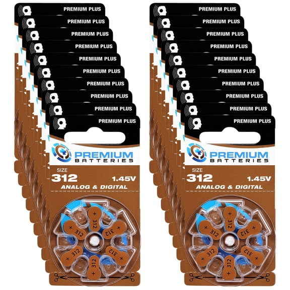 Premium Batteries Premium Plus Size 312 PR41 1.45V Zinc Air Hearing Aid Batteries (120 Pack)