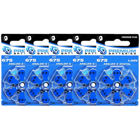 Premium Batteries Premium Plus Size 675 PR44 1.45V Zinc Air Hearing Aid Batteries (30 Pack)