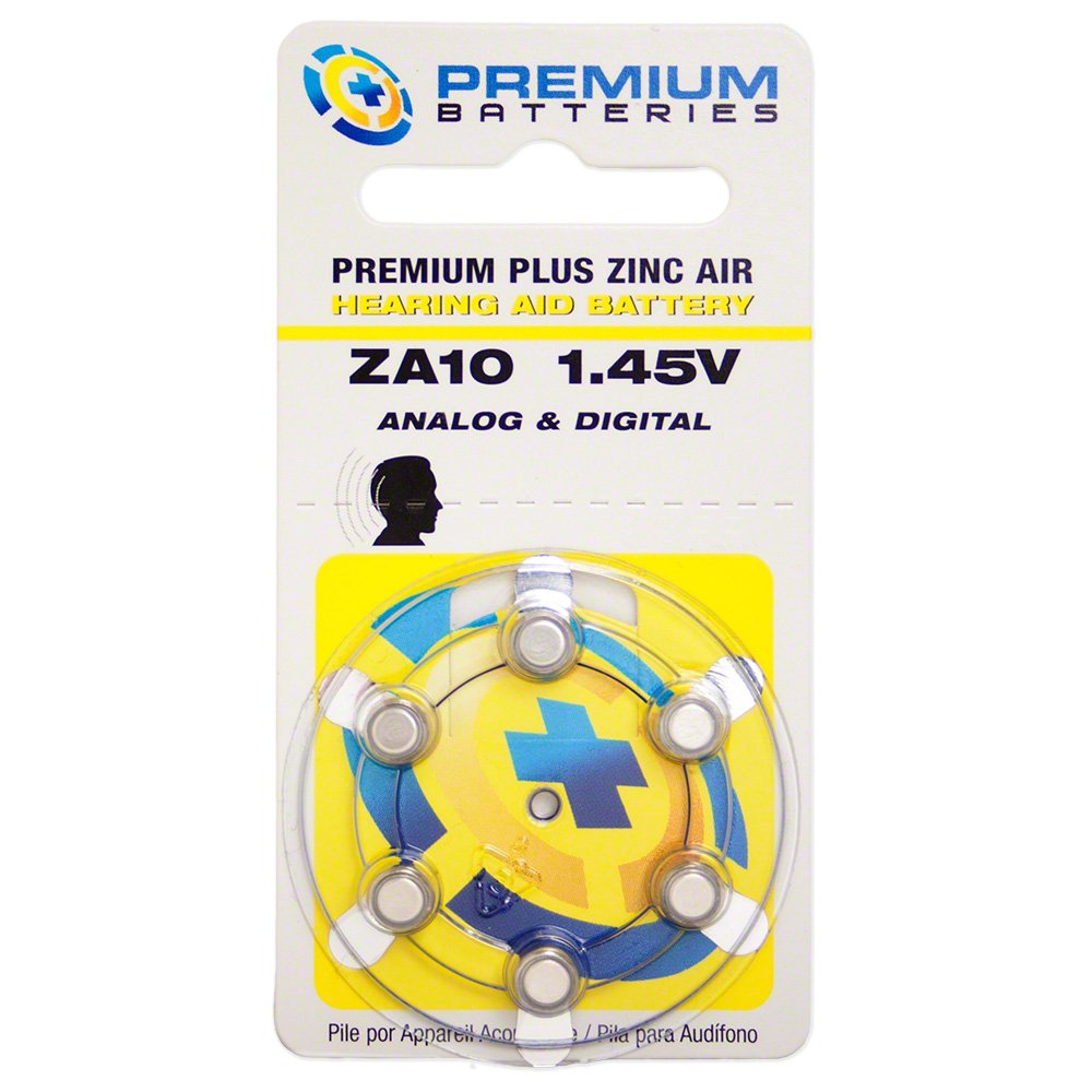 Premium Batteries Size 10 1.45V Hearing Aid Battery Yellow Tab (6