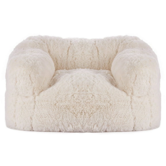 Premium Bean Bag Sofa Chair for Adults, Luxurious Fluffy Cover & High-Density Foam, Armrests Included, Comfortable Seat for Lounge, Beige