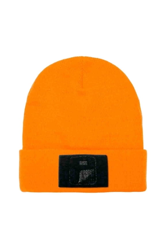 Tactical Beanie by Pull Patch – Authentic Flexfit Winter Hat with 2x3 Inch Hook & Loop Surface for Removable Morale Patches (Orange)