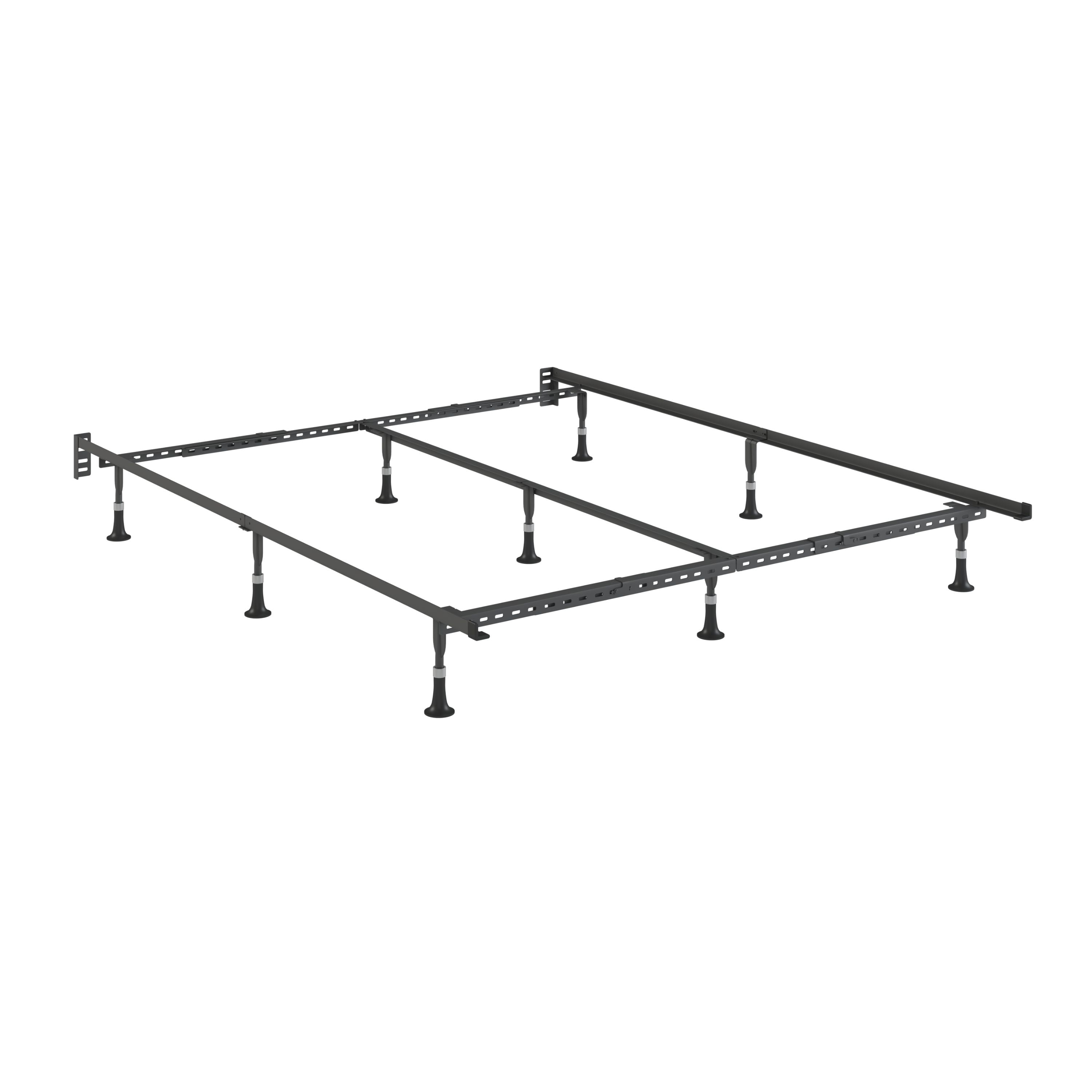Adjustable Black Steel Queen Bed Frame with 9 Legs