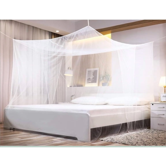Premium Bed Mosquito Net Full & Queen Size, Elegant White Rectangular Canopy, 360 Protection with Breathable Mesh and Easy Installation