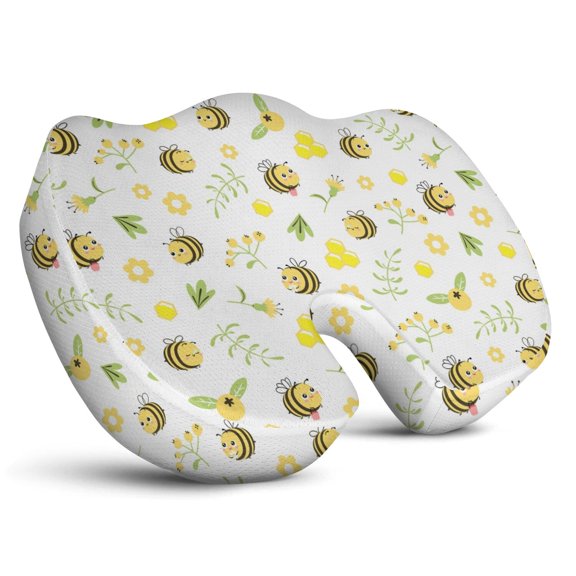 Premium Bee Pattern Memory Foam Seat Cushion Ergonomic Chair Pad for Office Chair, Car, Airplane & Bleachers Sciatica, Tailbone Hip & Back Pain Relief - Chair Cushion for Long Office Workers.