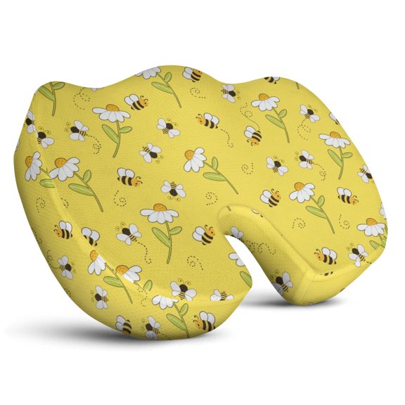 Premium Bee Pattern Memory Foam Seat Cushion Ergonomic Chair Pad for Office Chair, Car, Airplane & Bleachers Sciatica, Tailbone Hip & Back Pain Relief - Chair Cushion for Long Office Workers.