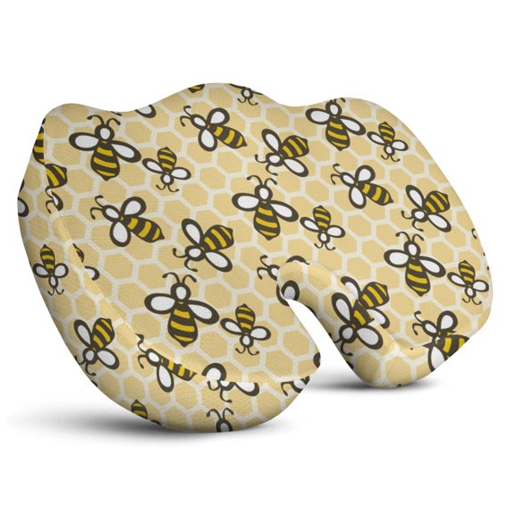 Premium Bee Pattern Memory Foam Seat Cushion Ergonomic Chair Pad for Office Chair, Car, Airplane & Bleachers Sciatica, Tailbone Hip & Back Pain Relief - Chair Cushion for Long Office Workers.