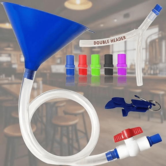 Premium Beer Bong Kit with Flow Control Valve, Y-Attachment for Single or Double Use, 5 Interchangeable Mouthpieces, Anti-Kink Hose, and Portable Shotgun Tool Keychain