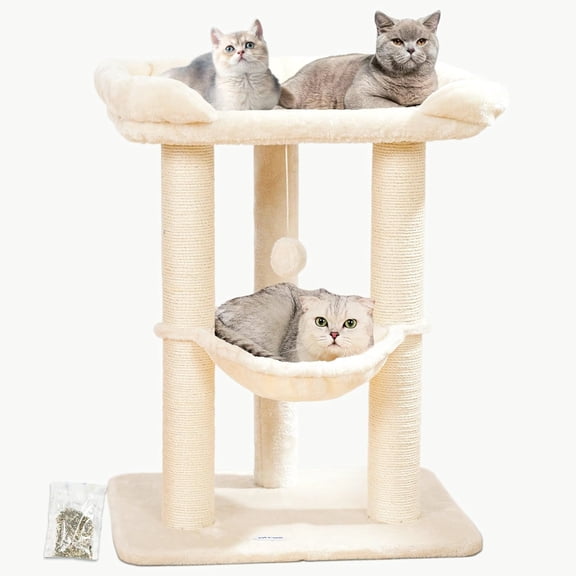 Premium Beige Cat Tree with Soft Perch and Large Bed for Big Cats