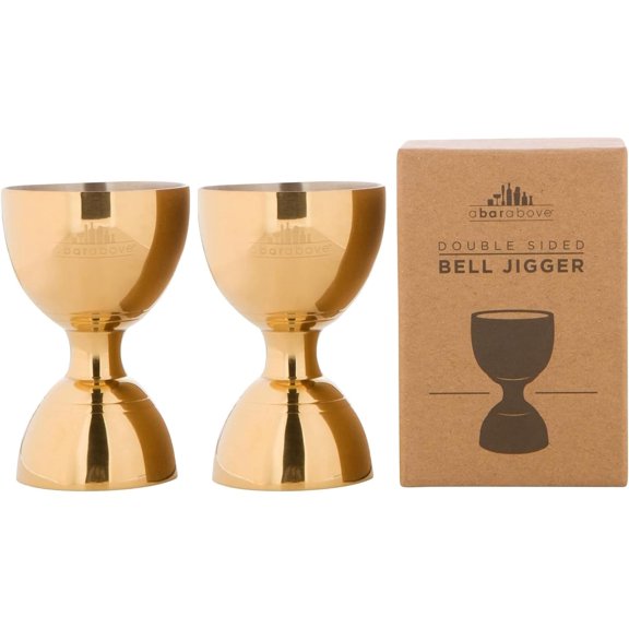 Premium Bell Jigger, With 10 Measurements Inside, Professional and Heavy Duty, 304 Stainless Steel Cocktail Double Jigger for Bartending, 2 Pack, Gold