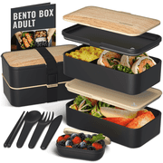 Bentoheaven Premium Bento Box Adult Lunch Box with Compartments for Women & Men, Set of Utensil & Chopsticks & Dip Container, Cute Japanese Kids Bento Lunch Box