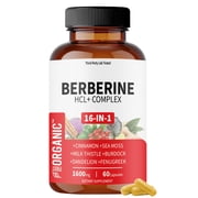 Berberine Complex 1600mg 60 Capsules Multi-Ingredient Botanical Blend with Cinnamon Milk Thistle NAC and Zinc Third-Party Lab Tested Non-GMO Gluten Free Vegetable Capsules