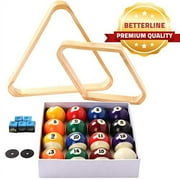 BETTERLINE Billiard Balls Set, Pool Table Triangle Ball Rack and 9-Ball Diamond Rack Wood, 5 Cue Chalks and 2 Table Spot Stickers - Pool Table Accessories