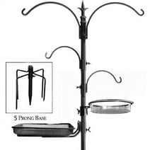 Premium Bird Feeding Station for Outside -22 inch Wide x 92 inch, Tall Multi Feeder Pole Stand Hanger, Black Color, with 4 Bird Feed Hanger and 5 Prong Base for Attracting Wild Birds,Hummingbirds