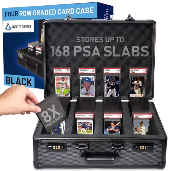 Premium 4 Row PSA Slab Case For Graded Cards | 168 Graded Card Case Storage Box For PSA, BGS, SGC & More. Sports, Baseball, Football, Trading, TCG Collector Slab Storage Box Top Loader Holder.
