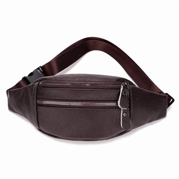 Premium Black Leather Fanny Pack for Men and Women, Crossbody Waist Bag with Adjustable Strap, Multi-Pocket Travel Bum Bag for Running, Hiking, and Everyday Use Brown
