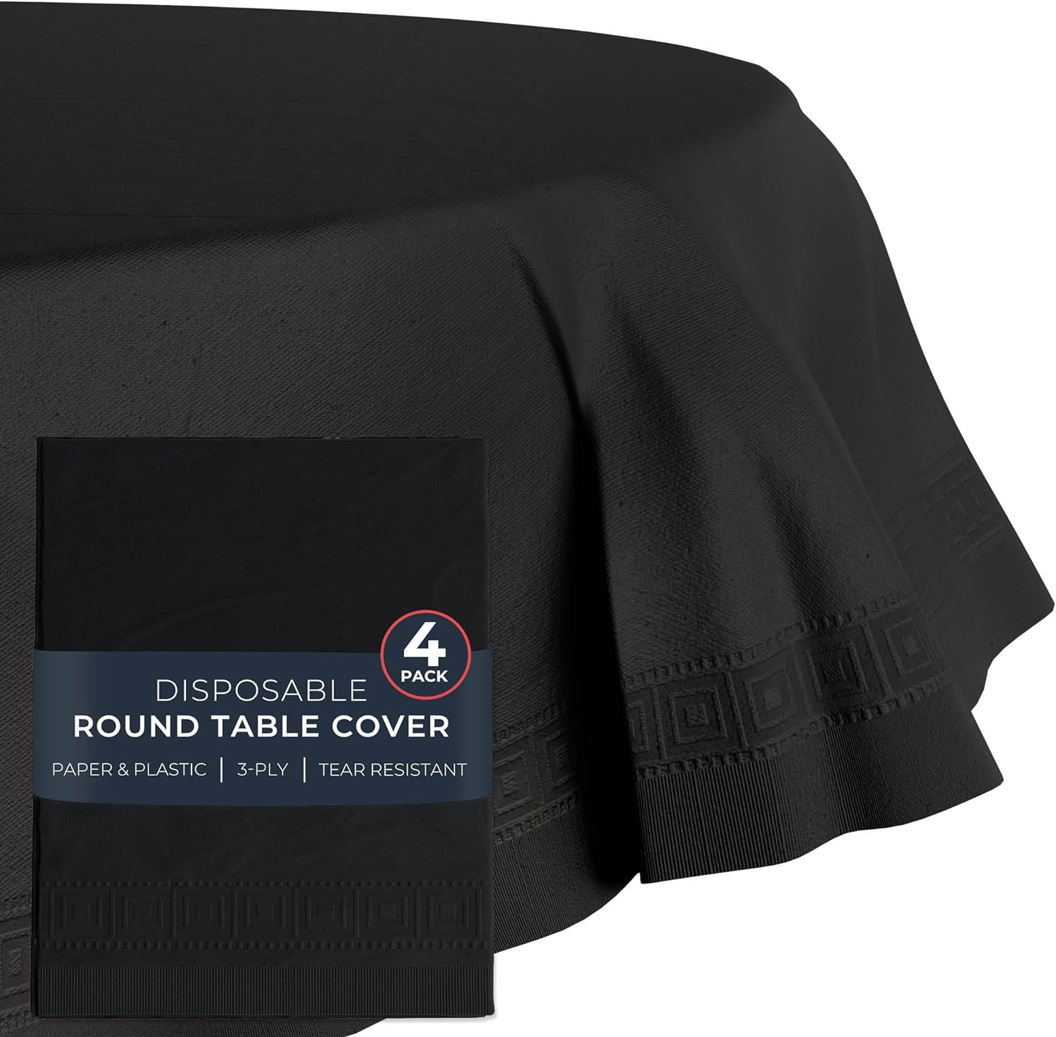 Premium Black Paper Tablecloths for Round Tables 82' 4 Pack
