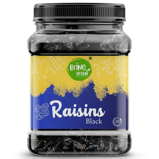 Premium Black Raisin By Being Vegan 250gm, | Rich In Protein Fiber Good ...