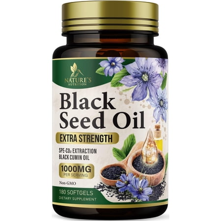 Black Cumin Seed Oil Capsules 1000mg per Serving - Premium Nigella Sativa Blackseed, Pure Natural Black Seed Oil & Antioxidant for Skin & Immune Support - Bottled in USA Supplement - 180 Softgels