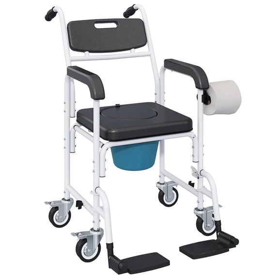 Premium Black Shower Commode Wheelchair for Seniors, 330 lbs Capacity