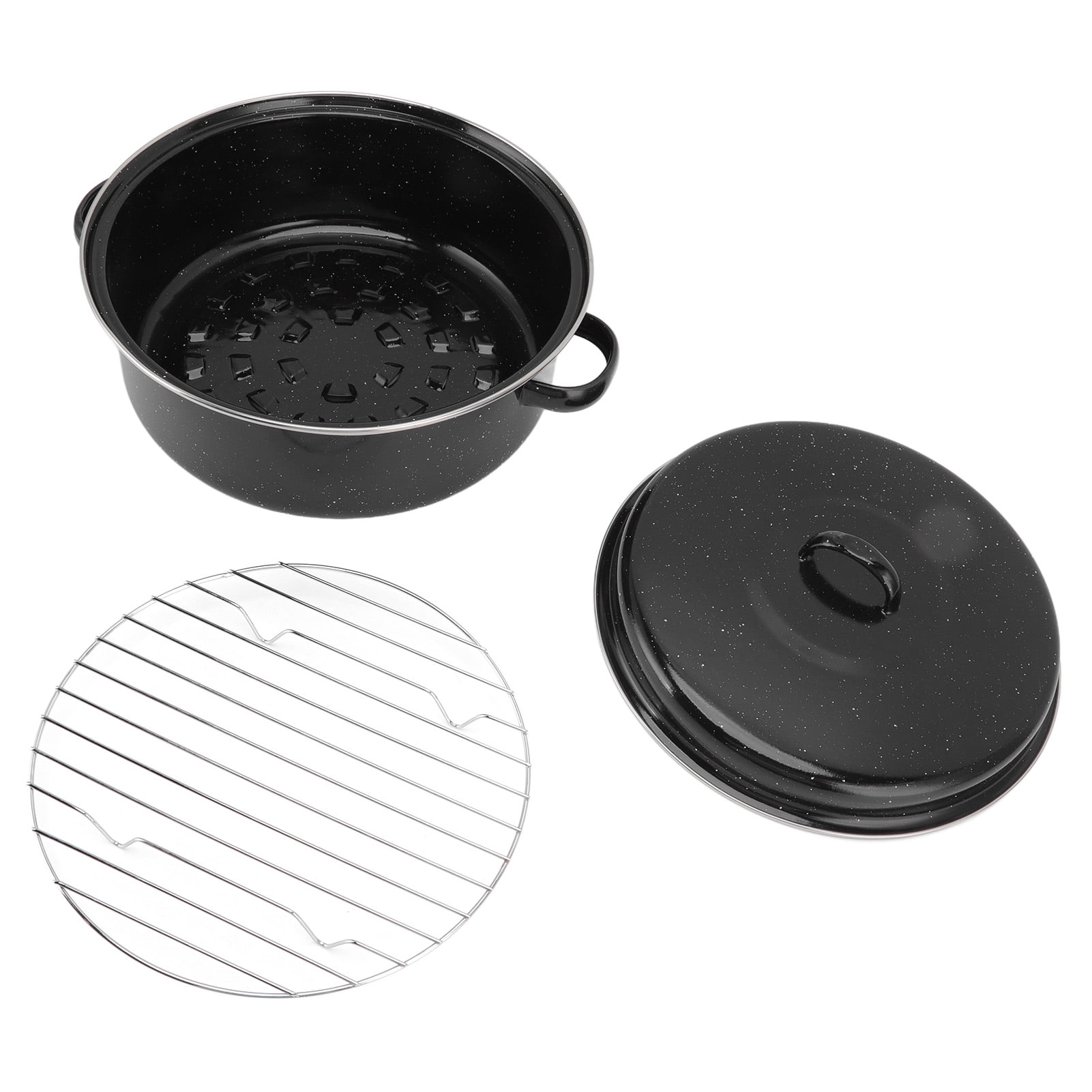 Premium Black Speckled Enamel Roasting Pan with Lid 28cm NonStick