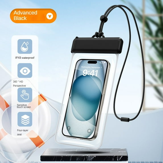 Premium Black Waterproof Phone Bag for Delivery Riders Swim Beach 1PCS
