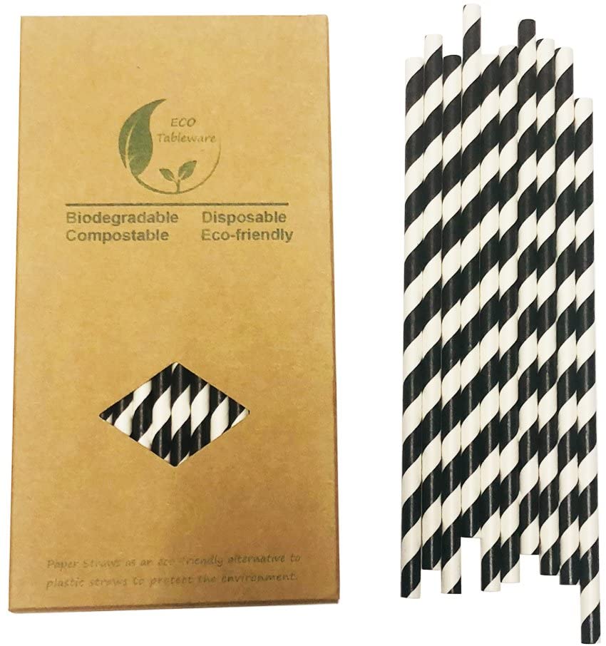 Premium Black and White Paper Straws Bulk 100 Pcs Ideal for